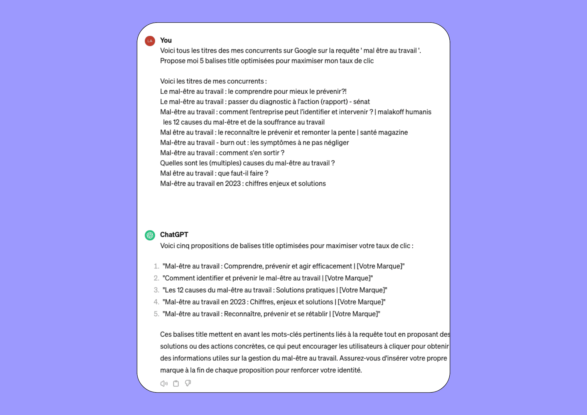 Exemple de prompt ChatGPT pour idées de titres d’articles de blog